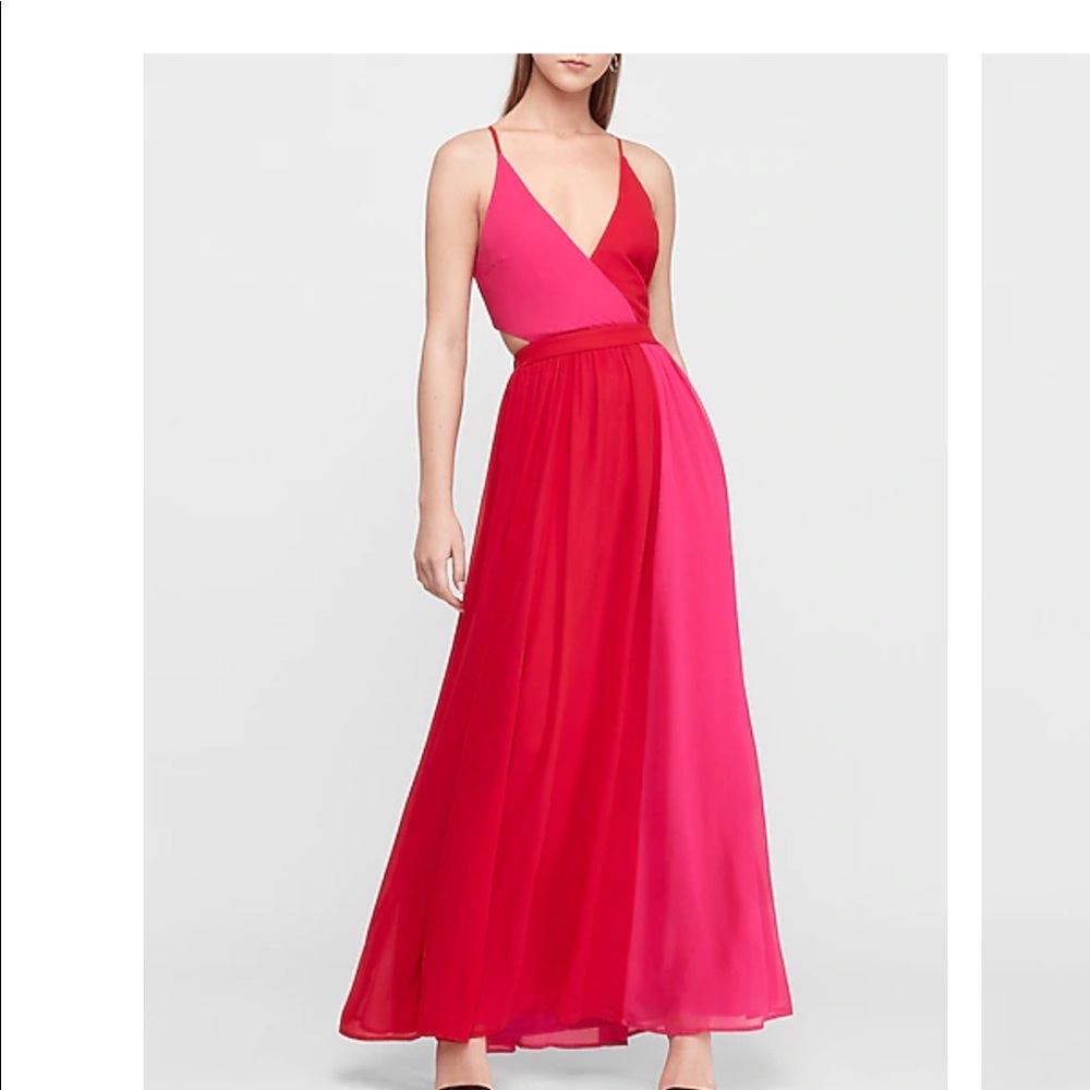 Red pink maxi tie up dress